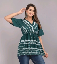 Girls Rayon Printed Festival Regular for Women's Top (White - Faded Jade, XL