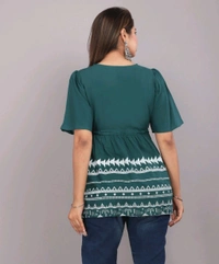 Girls Rayon Printed Festival Regular for Women's Top (White - Faded Jade, XL