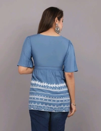 Girls Rayon Printed Festival Regular for Women's Top (White - Polo Blue, 2XL