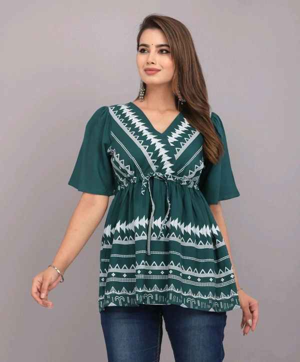 Girls Rayon Printed Festival Regular for Women's Top (White - Faded Jade, 2XL