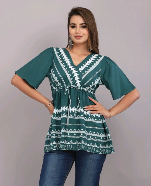 Girls Rayon Printed Festival Regular for Women's Top (White - Faded Jade, 2XL
