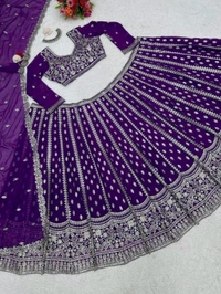 Embroidered Semi Stitched Lehenga Choli (Purple) - Mardi Gras, Free Size