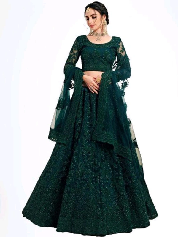 Solid, Embroidered, Embellished, Self Design Semi Stitched Lehenga Choli (Green) - Plantation, Free Size