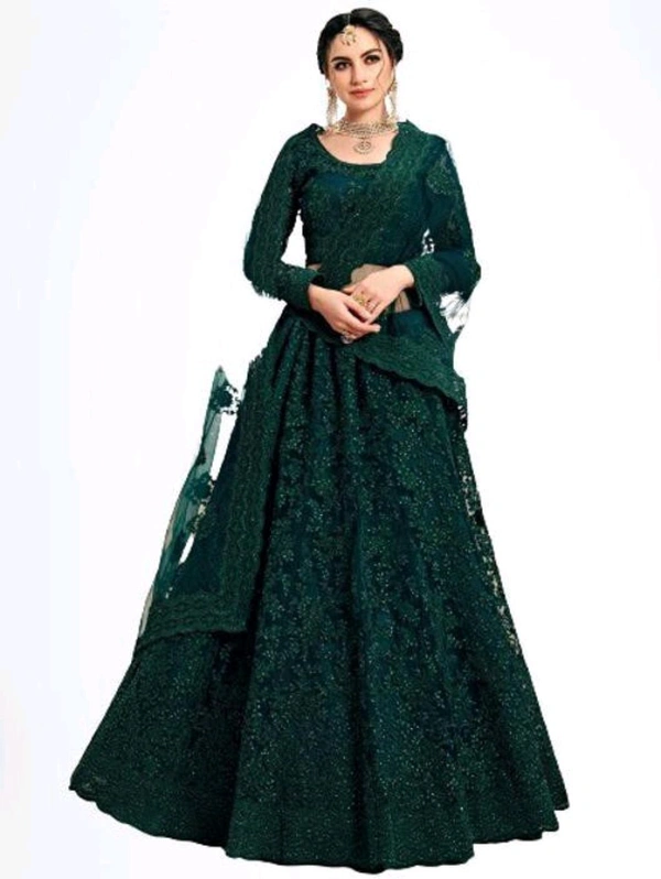 Solid, Embroidered, Embellished, Self Design Semi Stitched Lehenga Choli (Green) - Plantation, Free Size