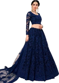 Solid, Embroidered, Embellished, Self Design Semi Stitched Lehenga Choli (Green) - Downriver, Free Size