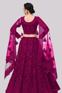 Solid, Embroidered, Embellished, Self Design Semi Stitched Lehenga Choli (Green) - Cardinal Pink, Free Size