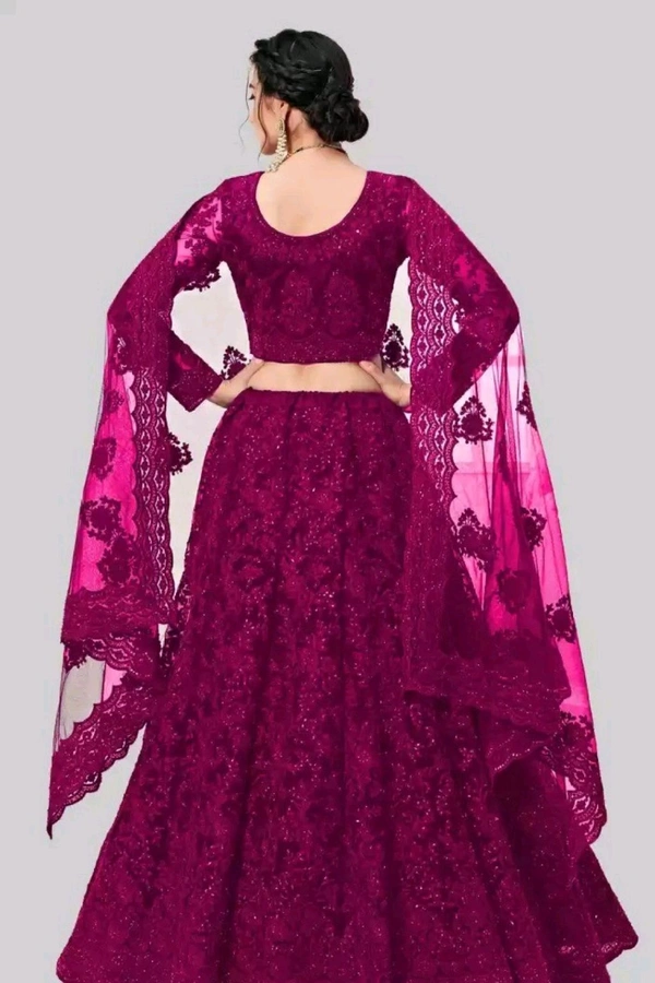 Solid, Embroidered, Embellished, Self Design Semi Stitched Lehenga Choli (Green) - Cardinal Pink, Free Size
