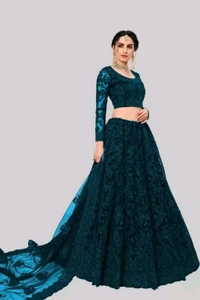 Solid, Embroidered, Embellished, Self Design Semi Stitched Lehenga Choli (Green) - Elephant, Free Size