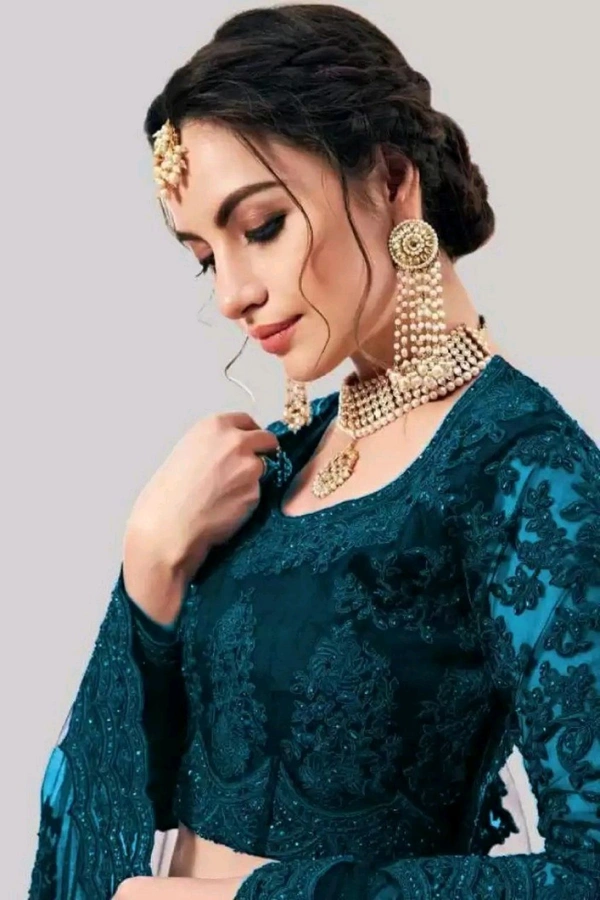 Solid, Embroidered, Embellished, Self Design Semi Stitched Lehenga Choli (Green) - Elephant, Free Size