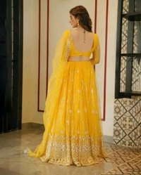 Women's Net Semi-Stitched Lehenga Choli (Yellow) - Yellow, Free Size