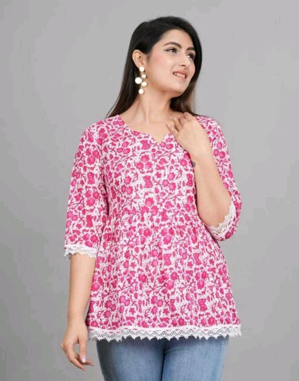 Women's Maroon Floral Printed Short Kurta, Casual Kurta for Girls and Women, Flared Short Kurta & Tunic - Violet Red, L