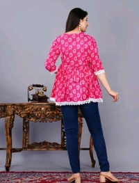 Women's Maroon Floral Printed Short Kurta, Casual Kurta for Girls and Women, Flared Short Kurta & Tunic - Deep Blush, L