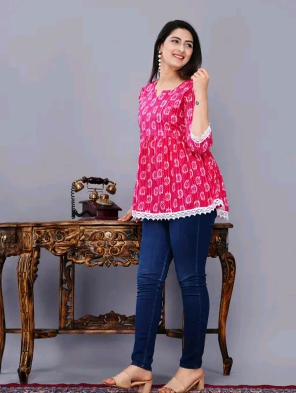 Women's Maroon Floral Printed Short Kurta, Casual Kurta for Girls and Women, Flared Short Kurta & Tunic - Deep Blush, L