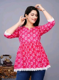 Women's Maroon Floral Printed Short Kurta, Casual Kurta for Girls and Women, Flared Short Kurta & Tunic - Deep Blush, L