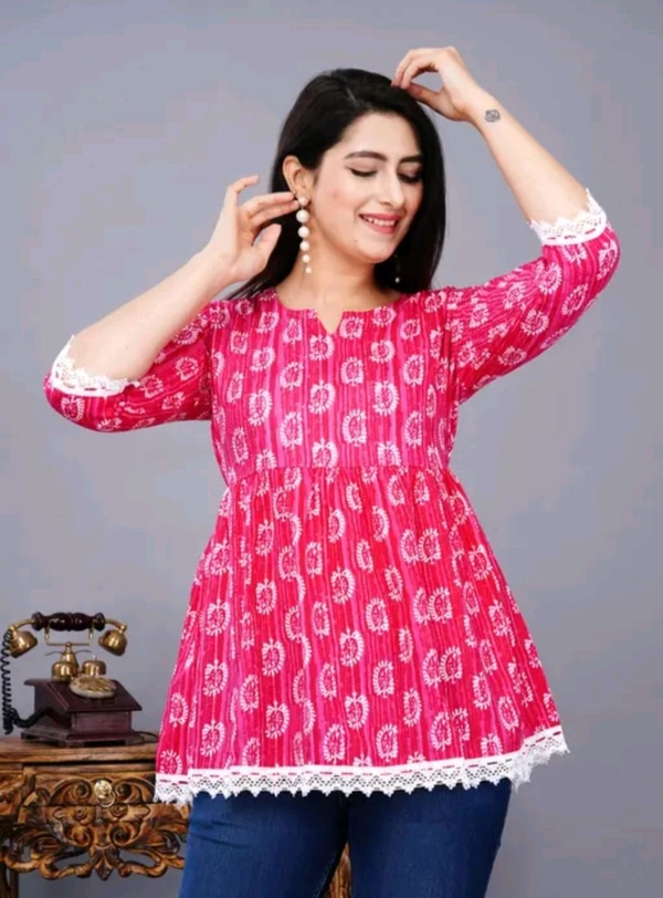 Women's Maroon Floral Printed Short Kurta, Casual Kurta for Girls and Women, Flared Short Kurta & Tunic - Deep Blush, L