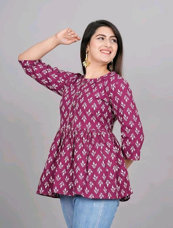 Women's Maroon Floral Printed Short Kurta, Casual Kurta for Girls and Women, Flared Short Kurta & Tunic - Rouge, M