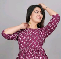 Women's Maroon Floral Printed Short Kurta, Casual Kurta for Girls and Women, Flared Short Kurta & Tunic - Rouge, M