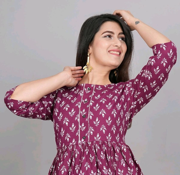 Women's Maroon Floral Printed Short Kurta, Casual Kurta for Girls and Women, Flared Short Kurta & Tunic - Rouge, M
