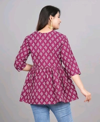 Women's Maroon Floral Printed Short Kurta, Casual Kurta for Girls and Women, Flared Short Kurta & Tunic - Rouge, M