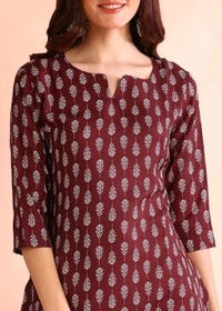 Women Floral Print Cotton Rayon Straight Kurta (Blue) - Buccaneer, M
