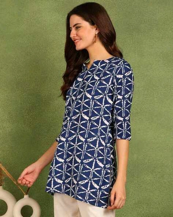 Turquoise Printed Poly Rayon Short Kurti For Women And Girls - Rhino, L