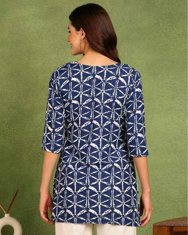 Turquoise Printed Poly Rayon Short Kurti For Women And Girls - Rhino, L