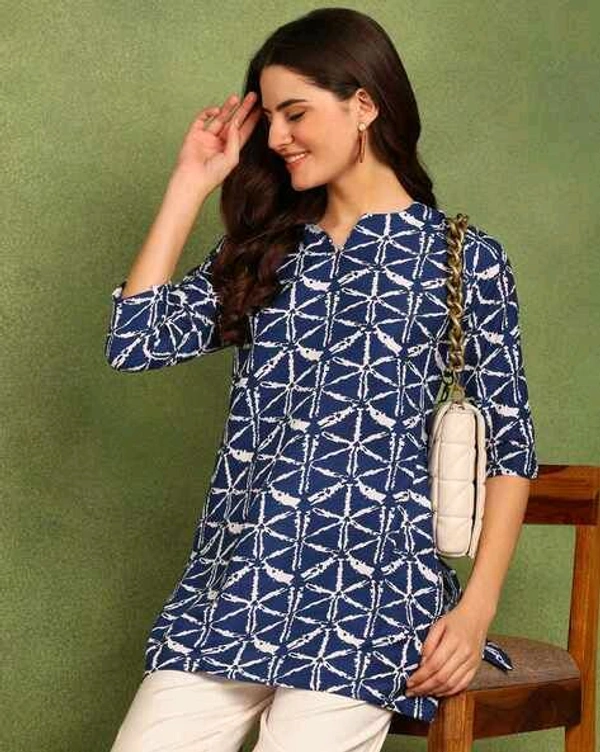 Turquoise Printed Poly Rayon Short Kurti For Women And Girls - Rhino, L