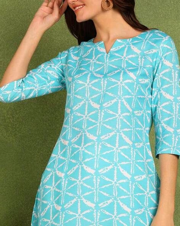 Turquoise Printed Poly Rayon Short Kurti For Women And Girls - Spray, M