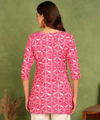 Turquoise Printed Poly Rayon Short Kurti For Women And Girls - Cerise Red, XL