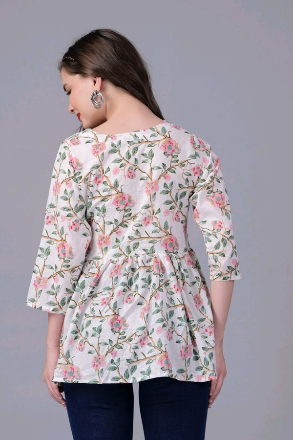 Formal Regular Sleeves Floral PrintWomen White Top - White, L
