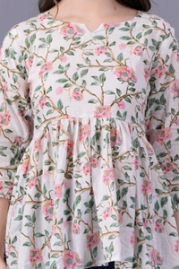 Formal Regular Sleeves Floral PrintWomen White Top - White, M