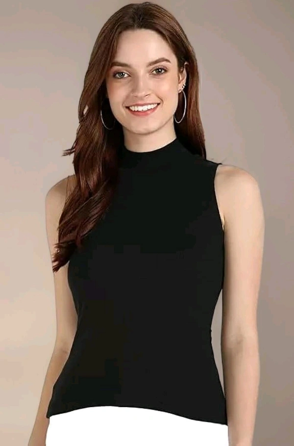 Women's Essential Tank Top High/Mock Neck Full Length Turtle Neck Sleeveless Knit Rib Stretchable CT-03 - White, XS