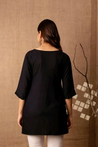 Women Rayon Regular Top - Black, M