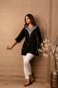 Women Rayon Regular Top - Black, M