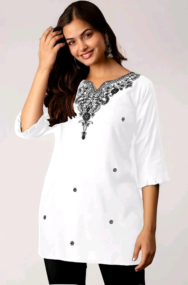 Women Rayon Regular Top - White, M