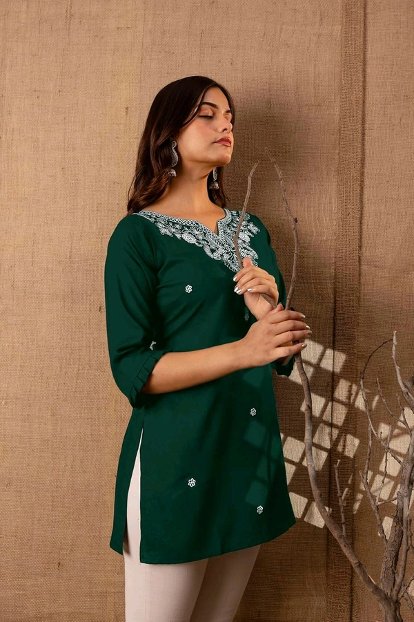 Women Rayon Regular Top - Bottle Green, S