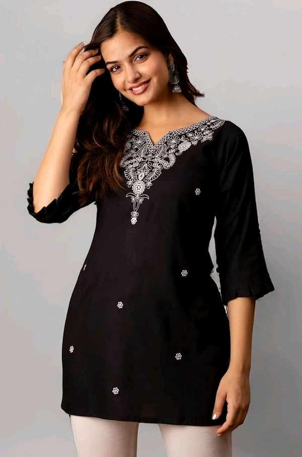Women Rayon Regular Top - Black, XL