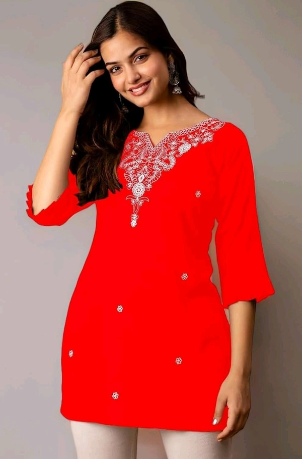 Women Rayon Regular Top - Red, XL