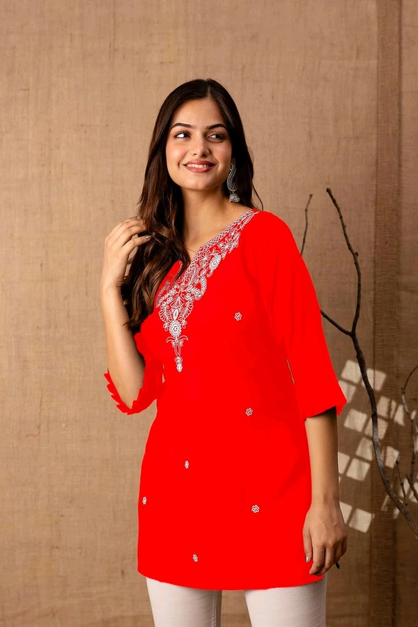 Women Rayon Regular Top - Red, XL
