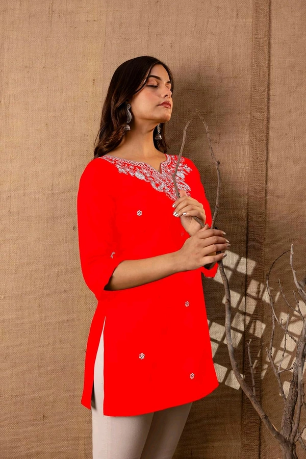 Women Rayon Regular Top - Red, XL