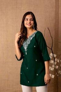 Women Rayon Regular Top - Bottle Green, XXL