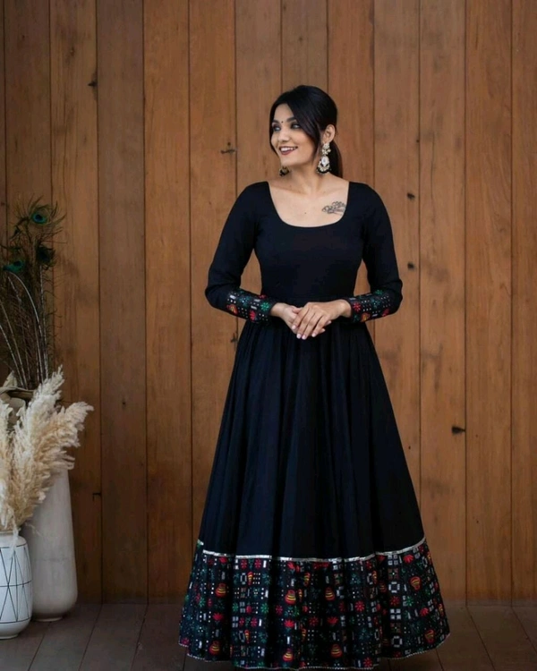Viscose Rayon Stitched Anarkali Gown (Blue) - Black, L