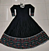 Viscose Rayon Stitched Anarkali Gown (Blue) - Black, L