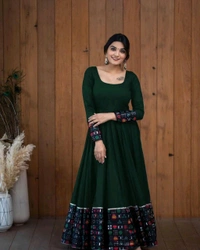 Viscose Rayon Stitched Anarkali Gown (Blue) - Cape Cod, L