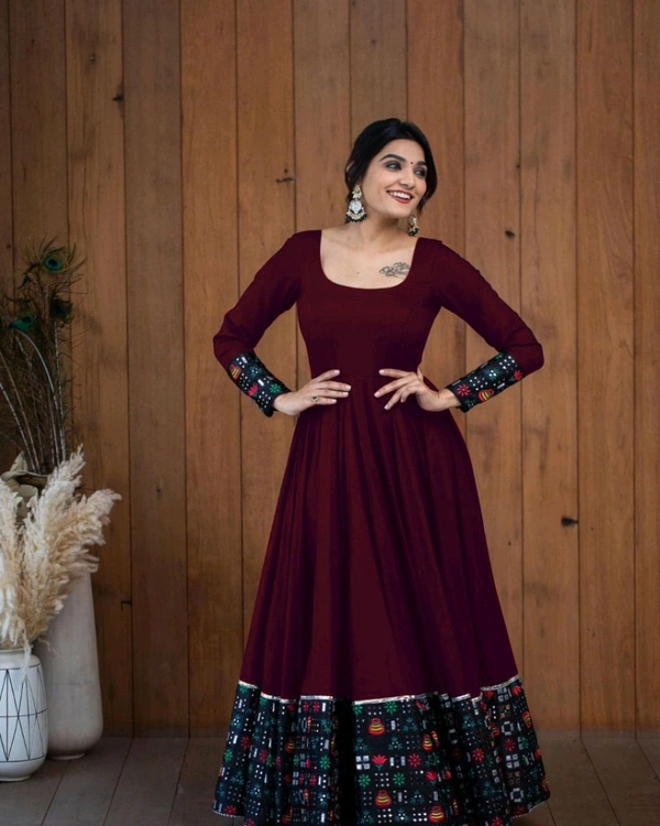 Viscose Rayon Stitched Anarkali Gown (Blue) - Tawny Port, M