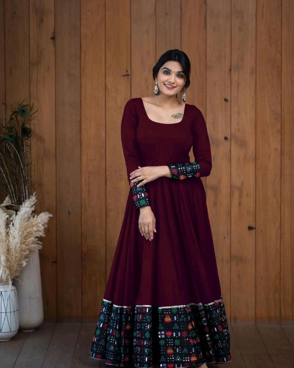 Viscose Rayon Stitched Anarkali Gown (Blue) - Tawny Port, M