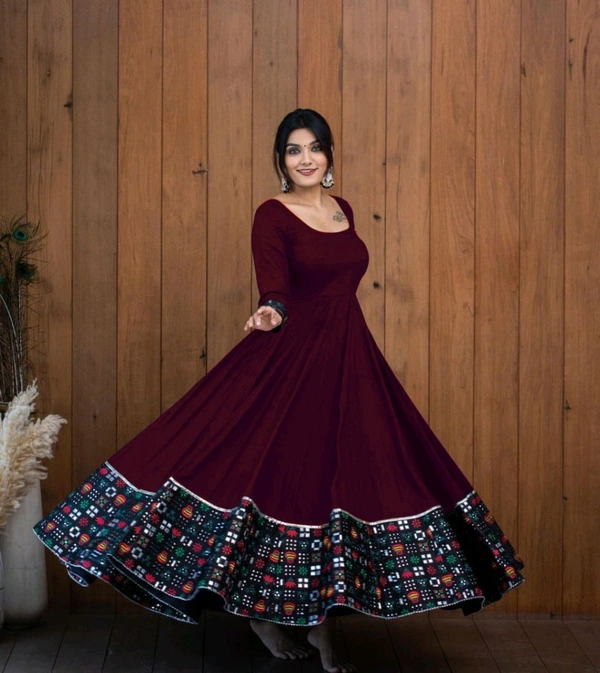 Viscose Rayon Stitched Anarkali Gown (Blue) - Tawny Port, M