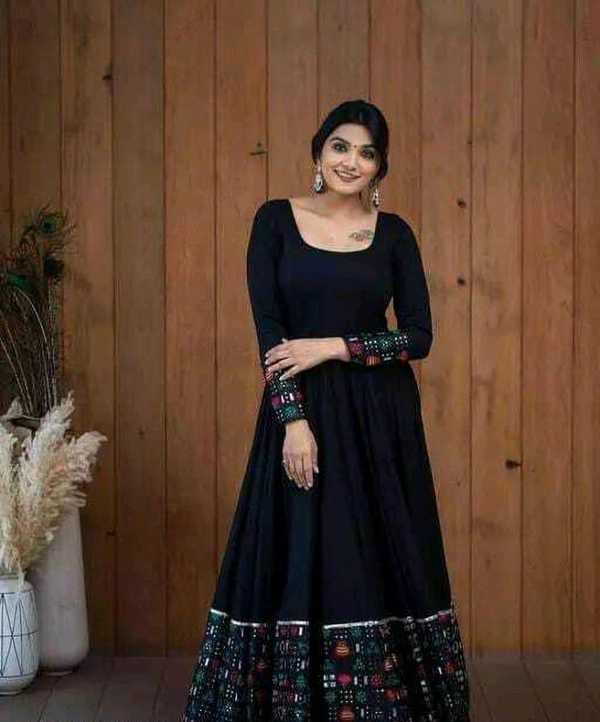 Viscose Rayon Stitched Anarkali Gown (Blue) - Black, XL