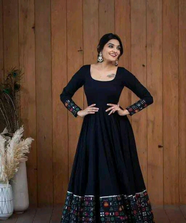 Viscose Rayon Stitched Anarkali Gown (Blue) - Black, XXXL