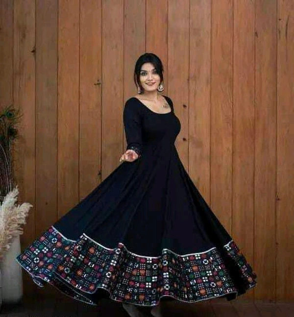 Viscose Rayon Stitched Anarkali Gown (Blue) - Black, XXXL